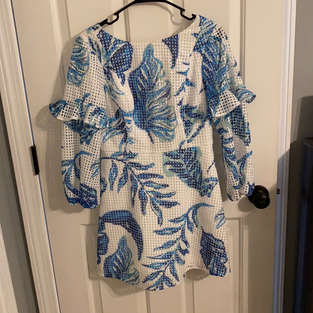 Lilly Pulitzer White Dress with Blue Leaf Print